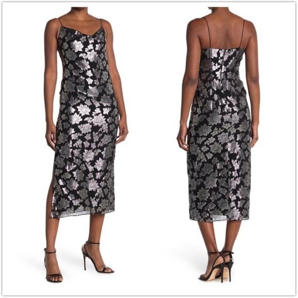 Club Monaco Silk Jacquard Slip Midi Dress Size 0 - Picture 4 of 12